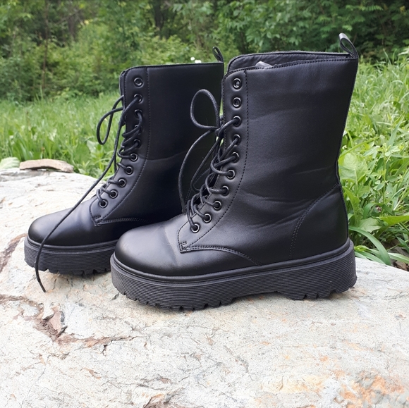 Streetwear Society Shoes - BLACK CHUNKY COMBAT BOOTS